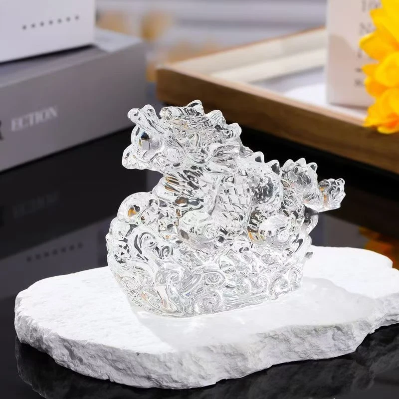 精品透明水晶龙摆 十二生肖龙家居工艺品书柜装饰电视柜摆设