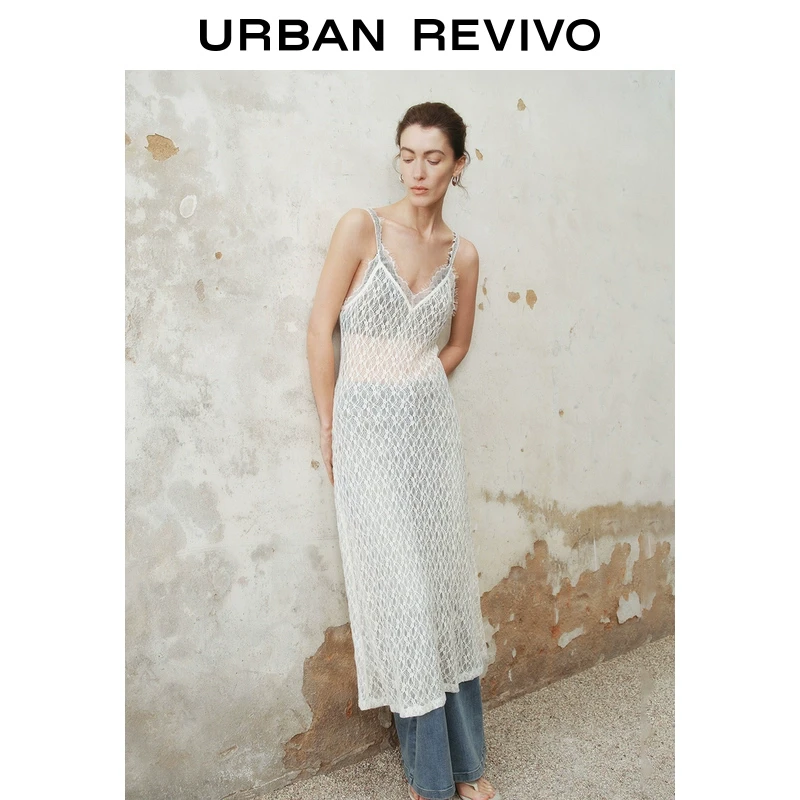 UR2025春季新款女装波嬉风感蕾丝花边吊带连衣裙UWH750005