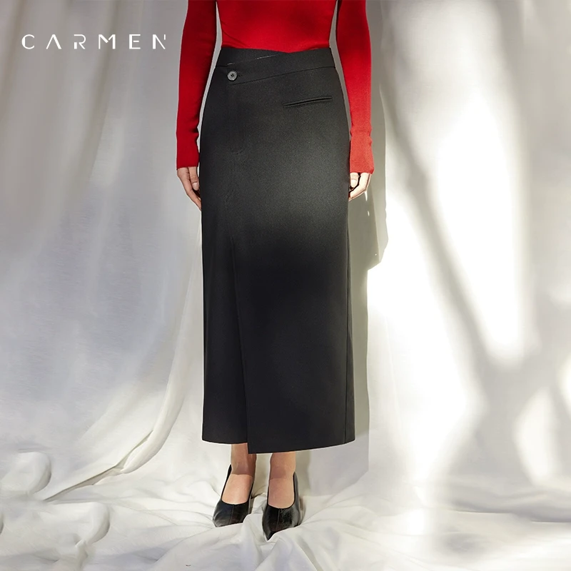 【粉丝专享】Carmen高端进口西装料半身裙中长款2025春设计感直筒裙
