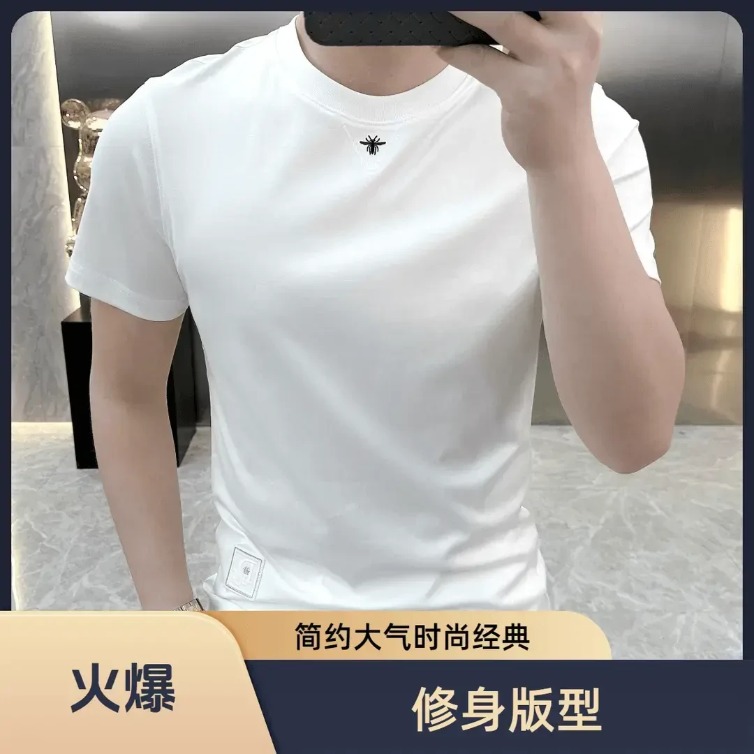 男士纯棉高品高档欧货男士圆领T恤半袖时尚休闲百搭刺绣春夏新款