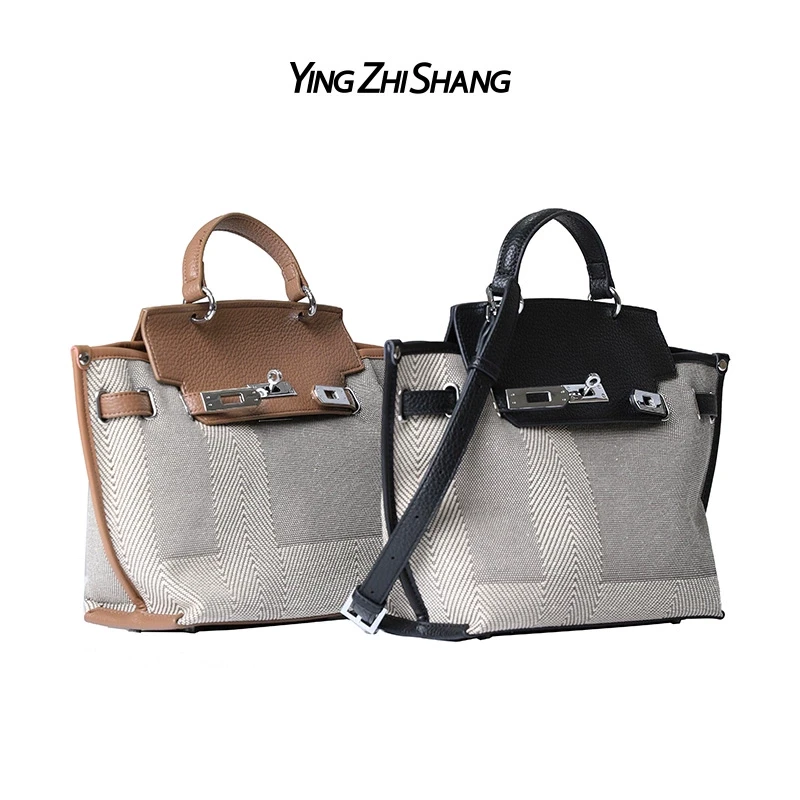 赢智尚时尚复古帆布格纹通勤托特包女新款大容量手提包单肩斜挎包