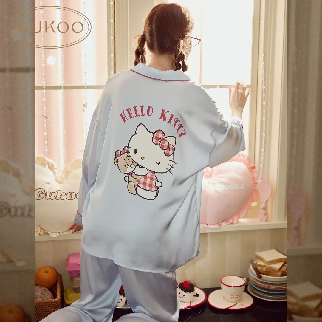 Gukoo/果壳春秋睡衣女Hellokitty系列亲肤女士家居服套装欧若风