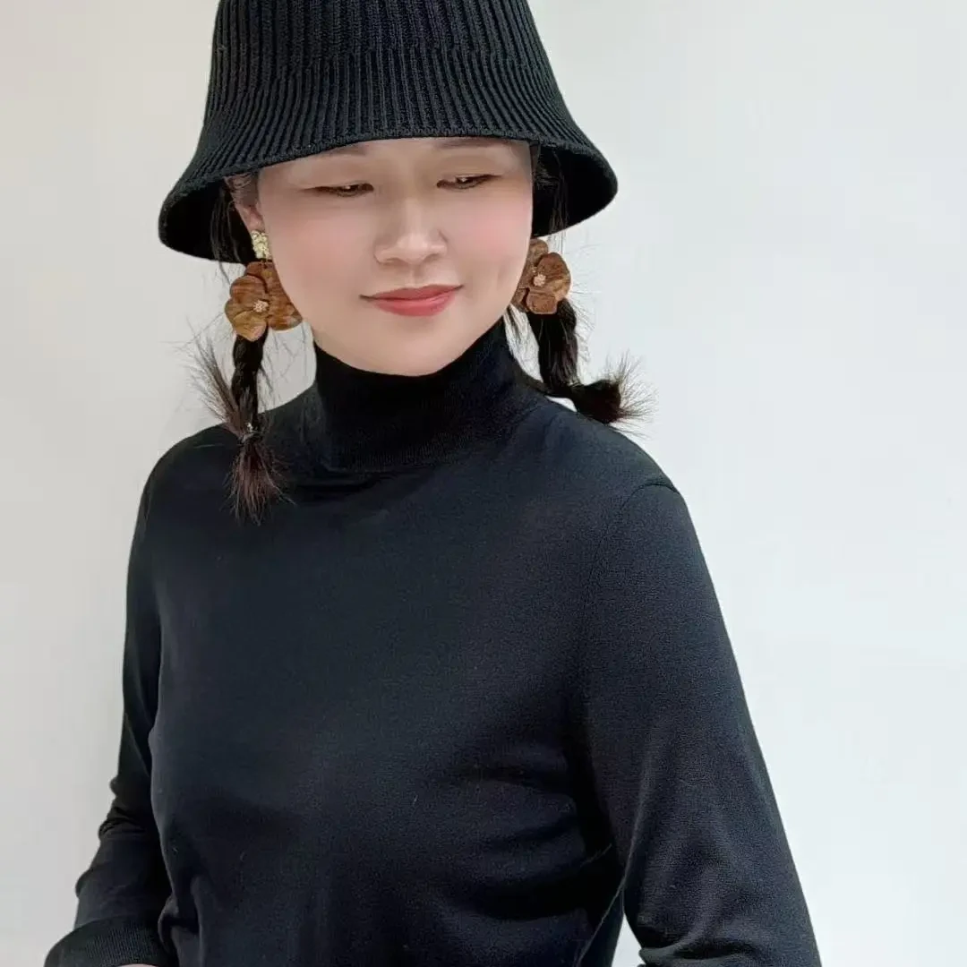 新款杨子纱半高领纯色修身长袖针织打底衫女高级感百搭上