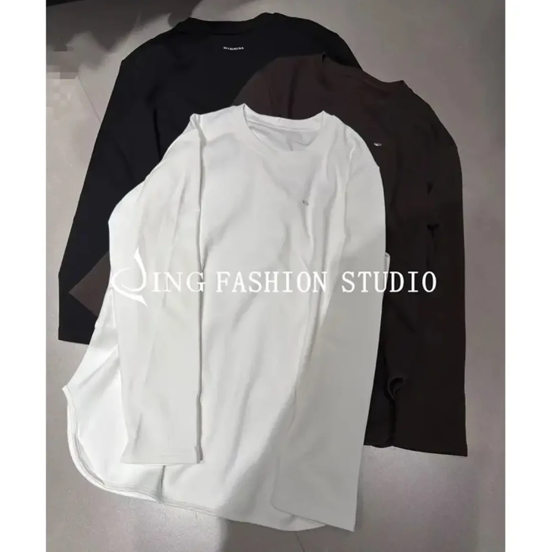 JING冬款35530磨毛圆领长袖T恤女装宽松百搭设计感