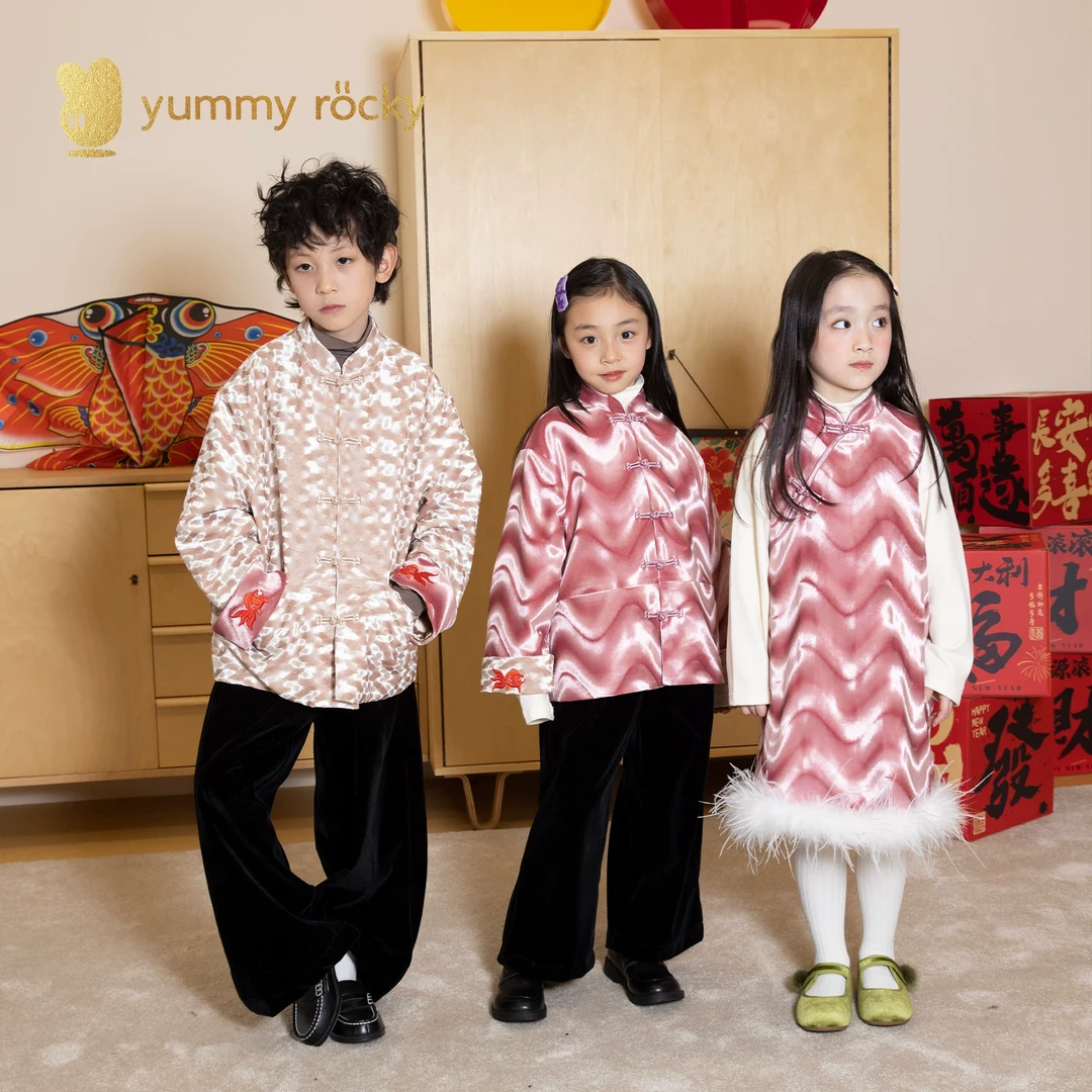 yummy&rocky【丝绒锦鲤年服】纯手工盘扣斜襟旗袍/刺绣唐装保暖儿童