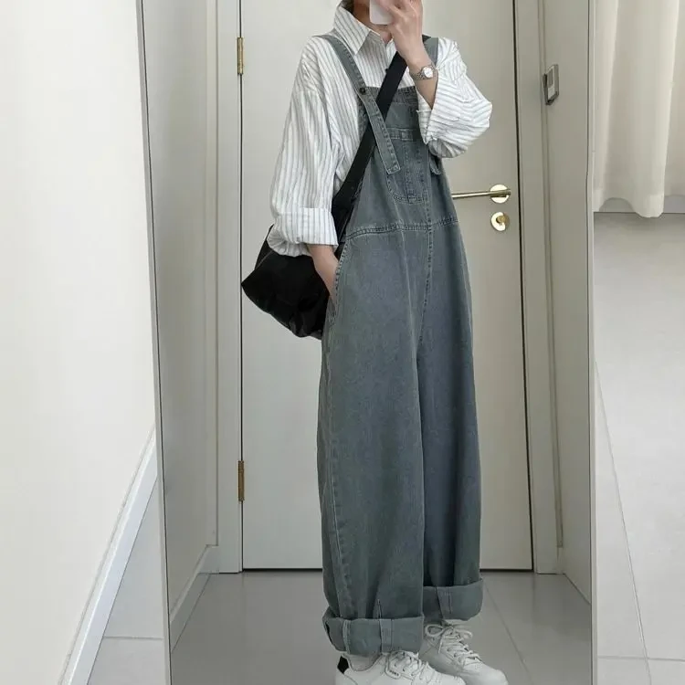 2025年夏季新款独特超好看小个子宽松bf慵懒风高腰显瘦牛仔背带裤