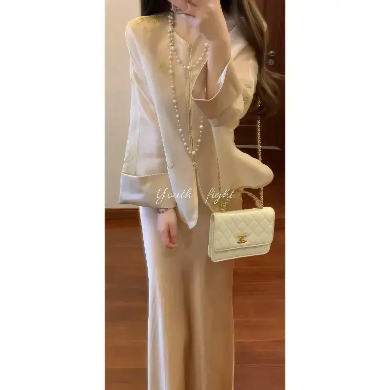 【流光金枝】春季新中式国风斜裁吊带连衣裙搭刺绣空调开衫外套8869