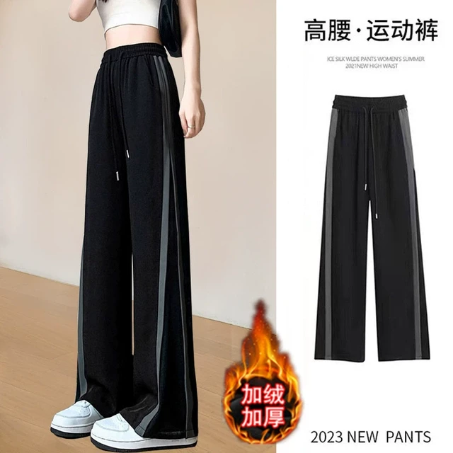 胖MM秋冬休闲阔腿裤女新款2025潮流高腰垂感宽松加绒加厚运动裤子