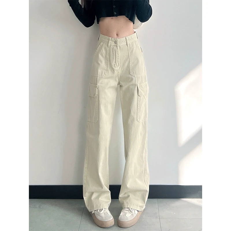 春夏季高腰直筒工装裤女175高个子显瘦休闲裤女多口袋美式拖地裤