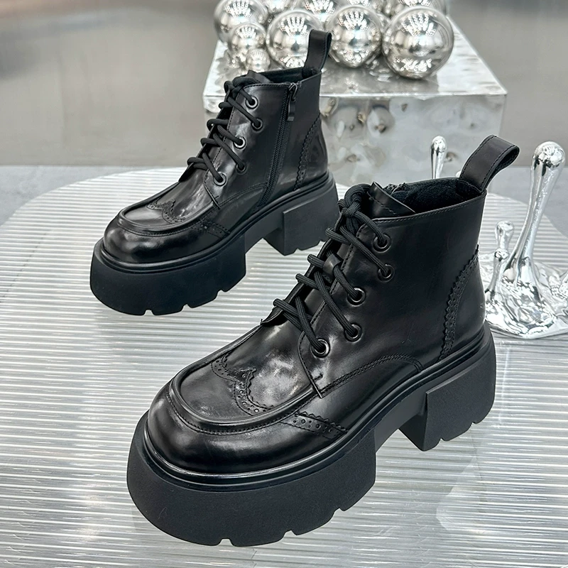 【现货】松糕厚底增高真皮短靴女鞋2024春季新款加绒马丁靴Z2302-2