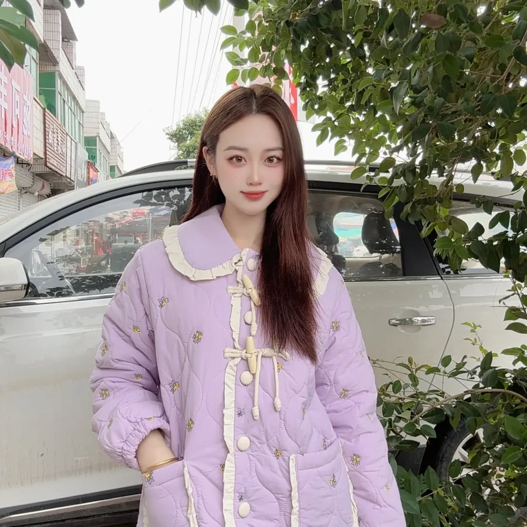 冬季三层夹棉小清新加厚保暖家居服套装2070