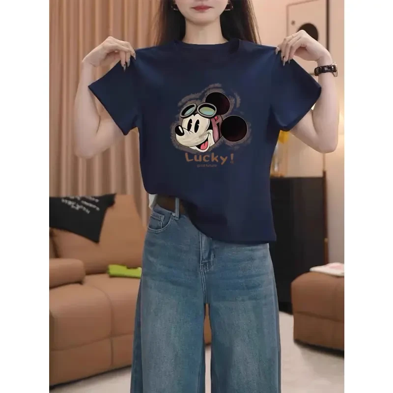 减龄时尚正肩短袖t恤女装设计感小众百搭洋气藏青色显白上衣夏季