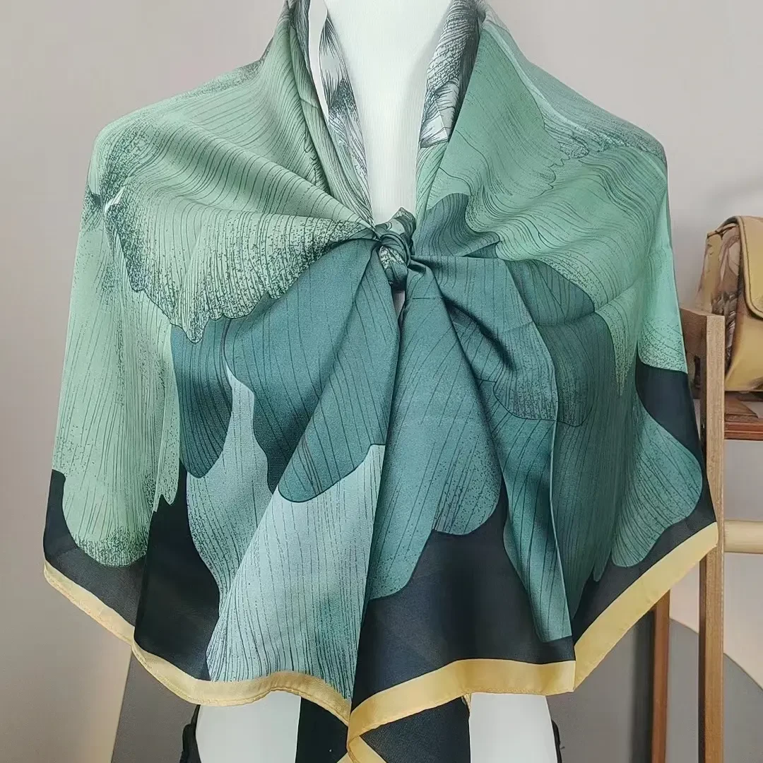 方巾气质百搭时尚丝巾夏季优雅披肩110*110【绿牡丹】