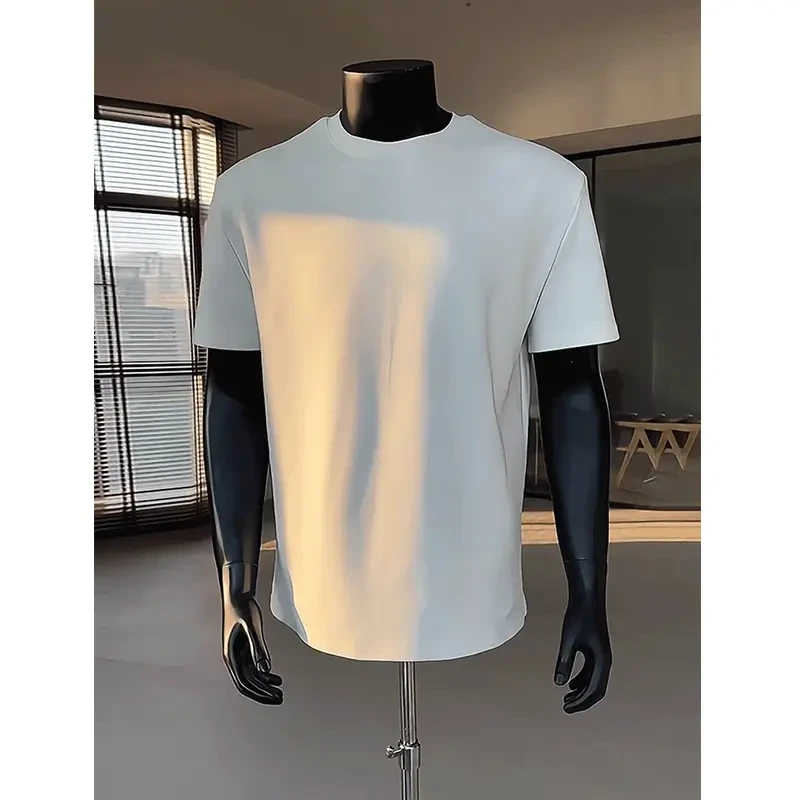 白色修身短袖男款夏季美式高街正肩t恤cleanfit高级感痞帅半截袖
