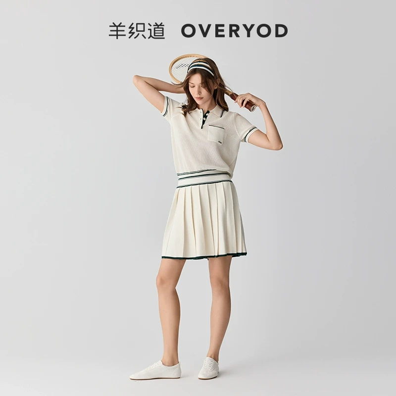 羊织道单打 网球风撞色条纹POLO领针织衫2024新款羊毛高级感毛衣