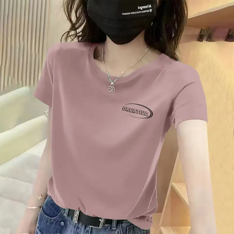 纯棉短袖夏季t恤印花洋气宽松圆领休闲时尚百搭薄款韩版显瘦上衣