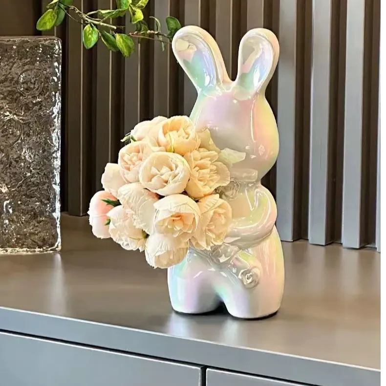创意艺术手捧兔花瓶高级感插花瓶摆件客厅插花桌面装饰品乔迁礼物