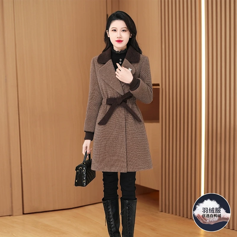 韩版毛呢羽绒服内胆大衣女秋冬季今年流行2025收腰轻薄中长款外套
