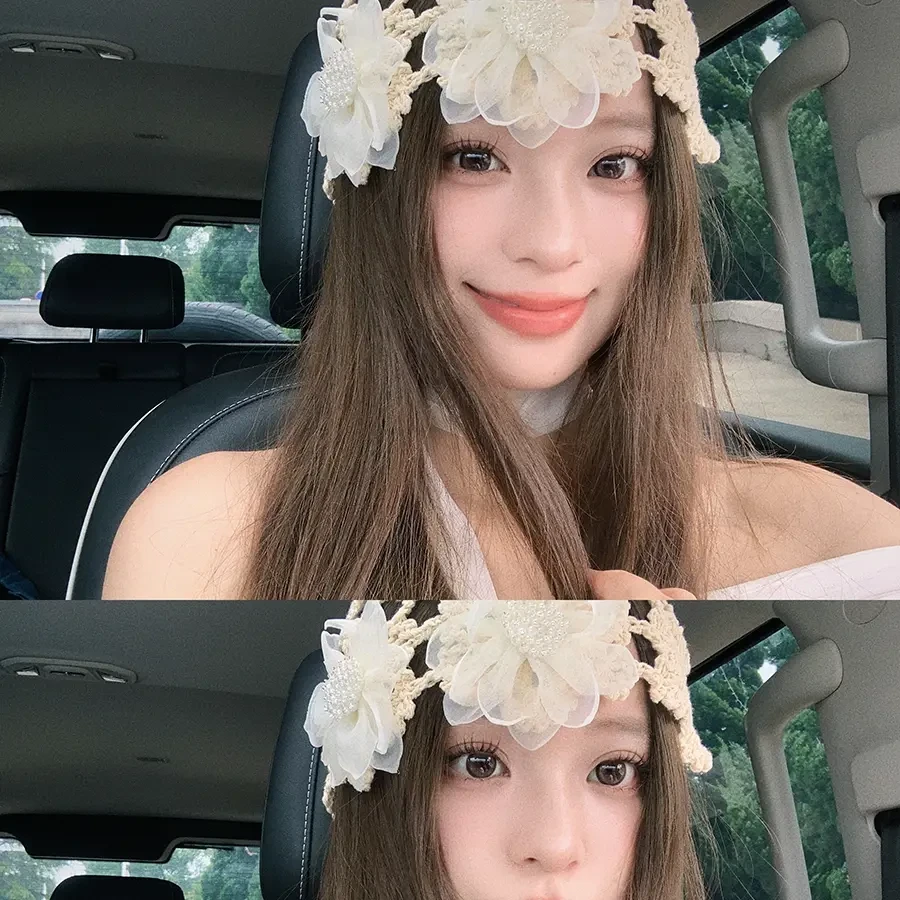 镂空小花~白色编织镂空堆堆帽女2025新款春夏薄款蕾丝花朵针织帽