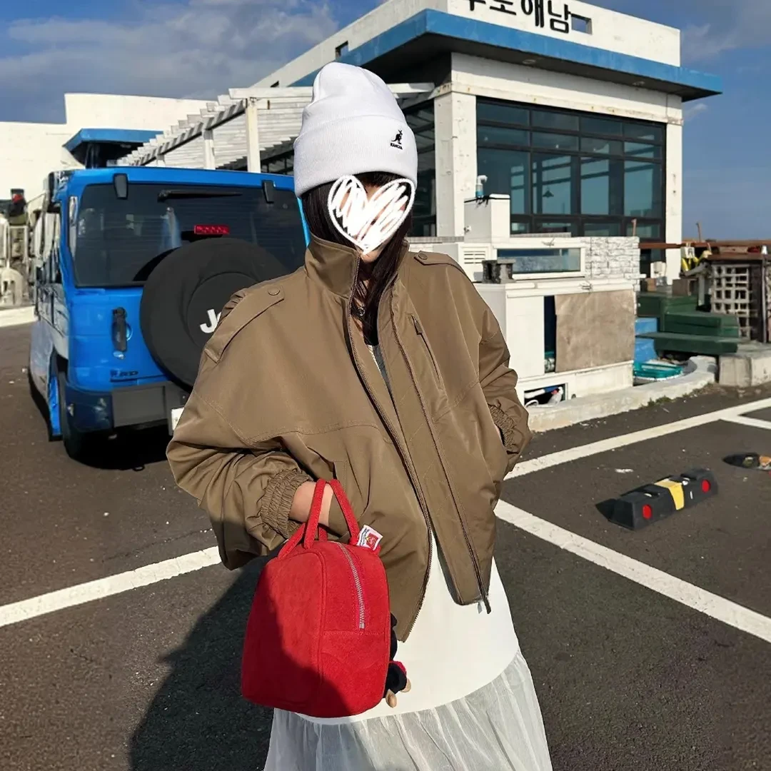 美式立领秋冬短款外套女2025新款流行早秋季休闲工装夹克外套上衣