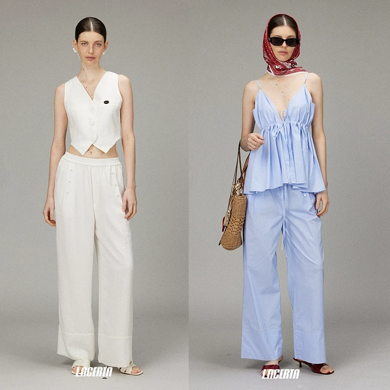 Gemini 买手店 LACERTA/莱瑟塔 老钱风铭牌纯色直筒阔腿长裤女