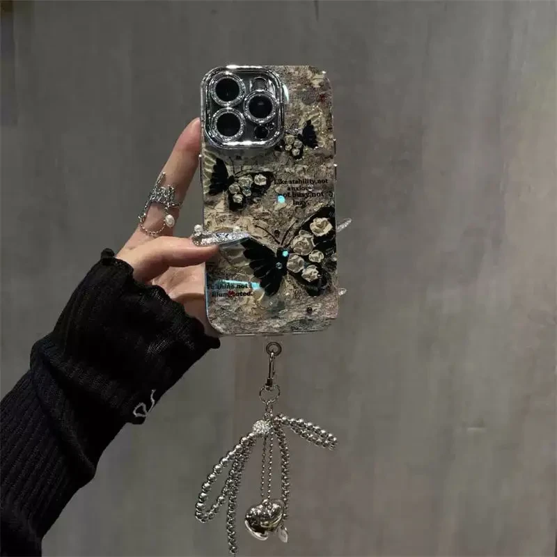复古蝴蝶带镜头膜苹果16/15promax手机壳14高级感手链iPhone13/12
