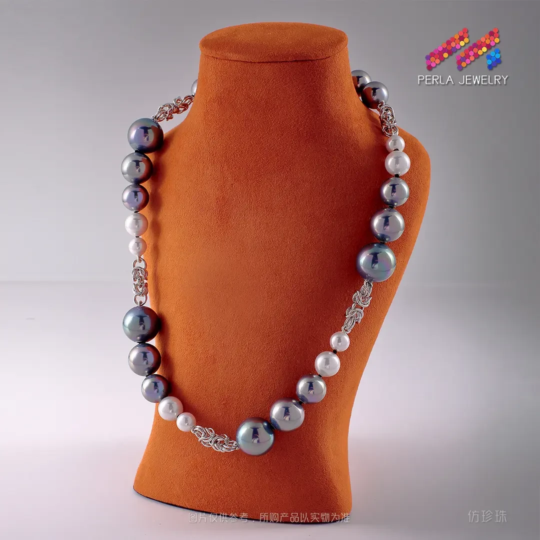 铜合金仿珍珠项链 五彩渐变法式气质轻奢小众设计时尚百搭 项链