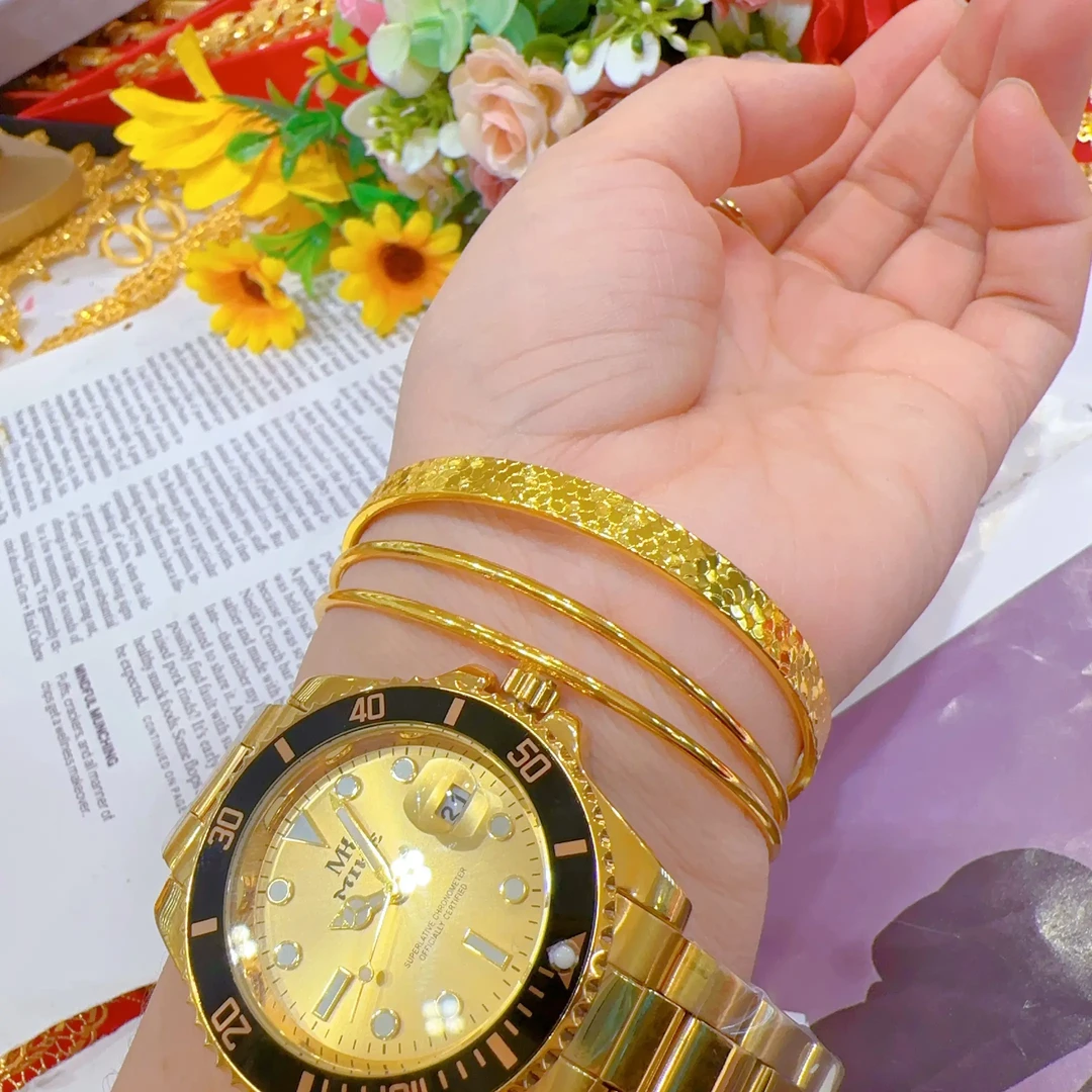 铜合金手镯 金水鬼全自动机械表时尚商务夜光防水镂空日历款新款