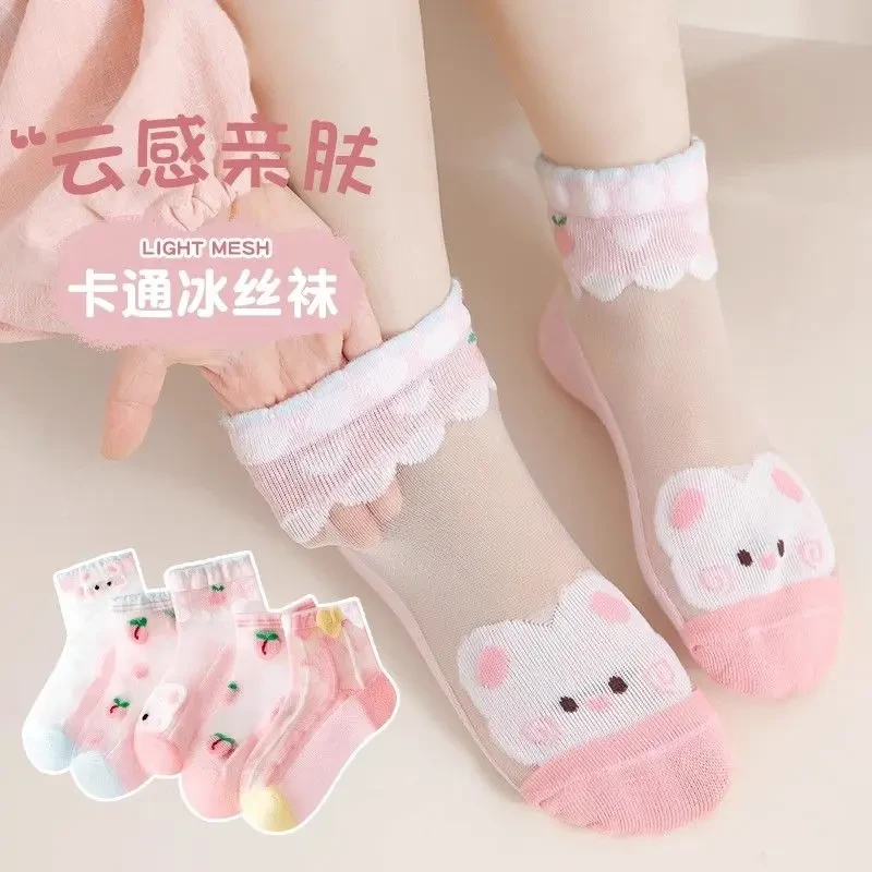 女童袜子夏薄款儿童冰冰袜卡通透气1-3-12岁女孩女宝学生ins A958