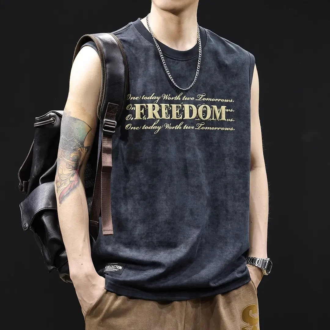 云染汗背心男宽松坎肩男士无袖运动健身篮球男款大码夏季潮牌T恤