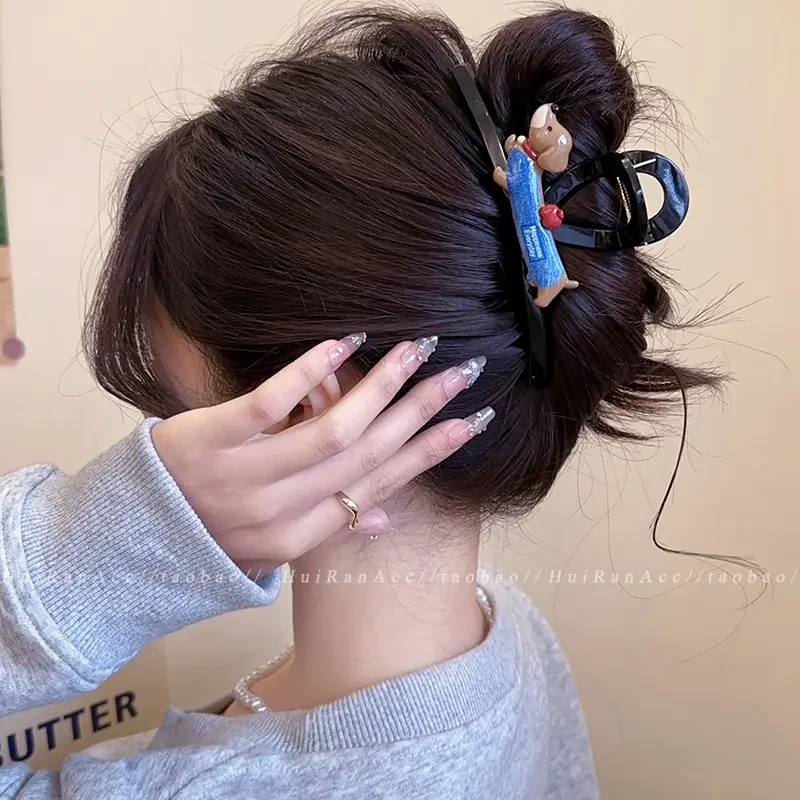 2025新款可爱卡通腊肠狗发夹后脑勺盘发抓夹外出百搭鲨鱼夹发饰女