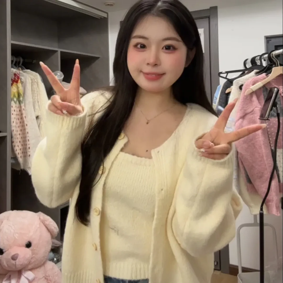 秋季慵懒风针织极简风毛针织衫设计感气质宽松女装两件套