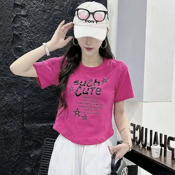 XY-H033韩版短袖T恤烫印常规印花休闲风显瘦洋气时尚百搭夏季半袖