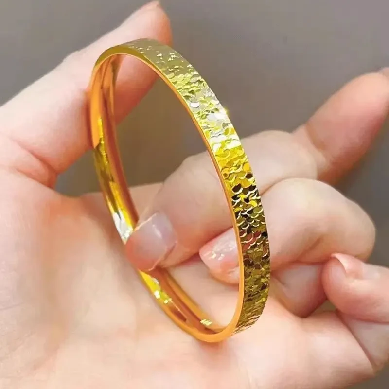 足银手镯 999银镀金碎碎冰闭口时尚纯银手镯七夕情人节礼物送女友