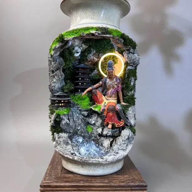 水月观音款桌面微景观摆件充电三色灯