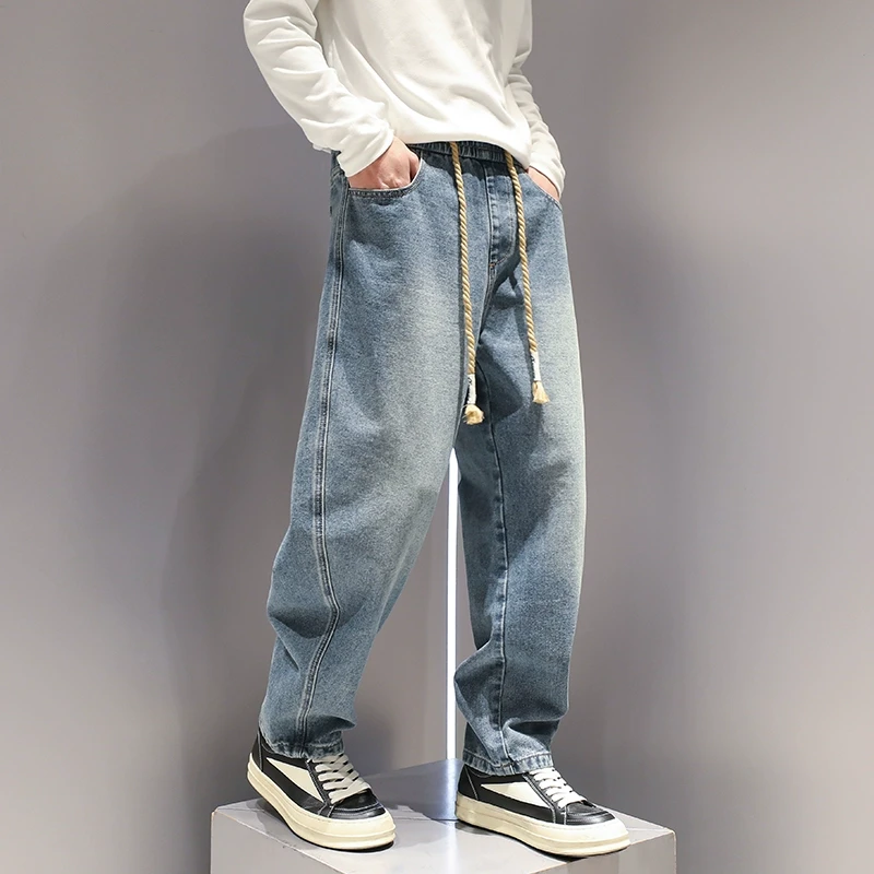 有术美式潮牌松紧纯色原创休闲水洗牛仔裤男士2025春季新款直筒裤