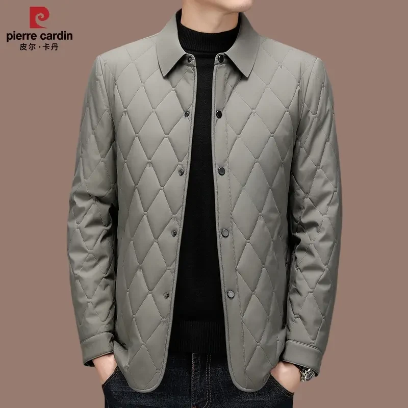 【皮尔卡丹】高档桑蚕丝男士商务棉服外套秋冬翻领时尚休闲轻便男装