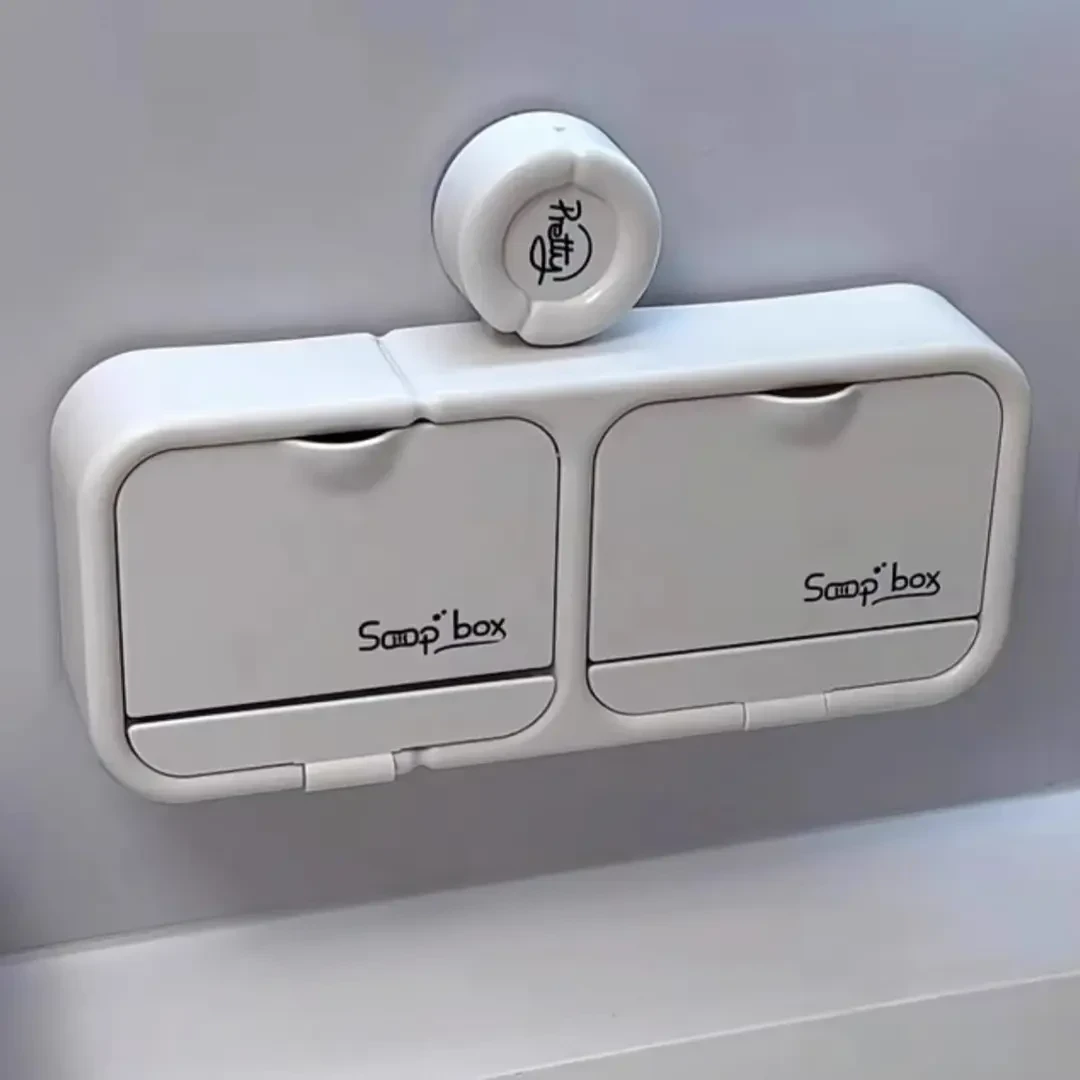 吸盘肥皂盒壁挂式免打孔置物架沥水盒家用香皂盒可翻盖的肥皂盒
