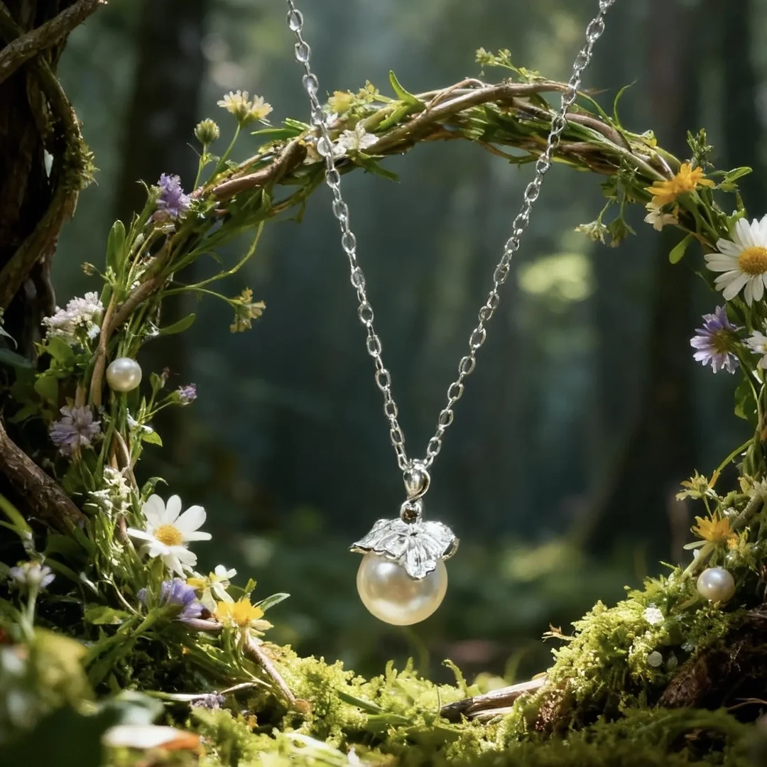 坠链均925银仿珍珠 灯花落 S925银仿珍珠项链高级感锁骨链