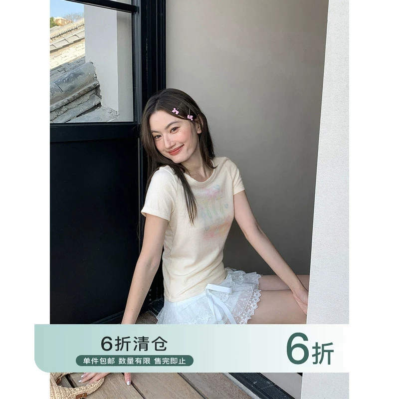 【你好卡农-蕾子】原创雾面印花泡泡格肌理短袖T恤KT24Z3524D清清