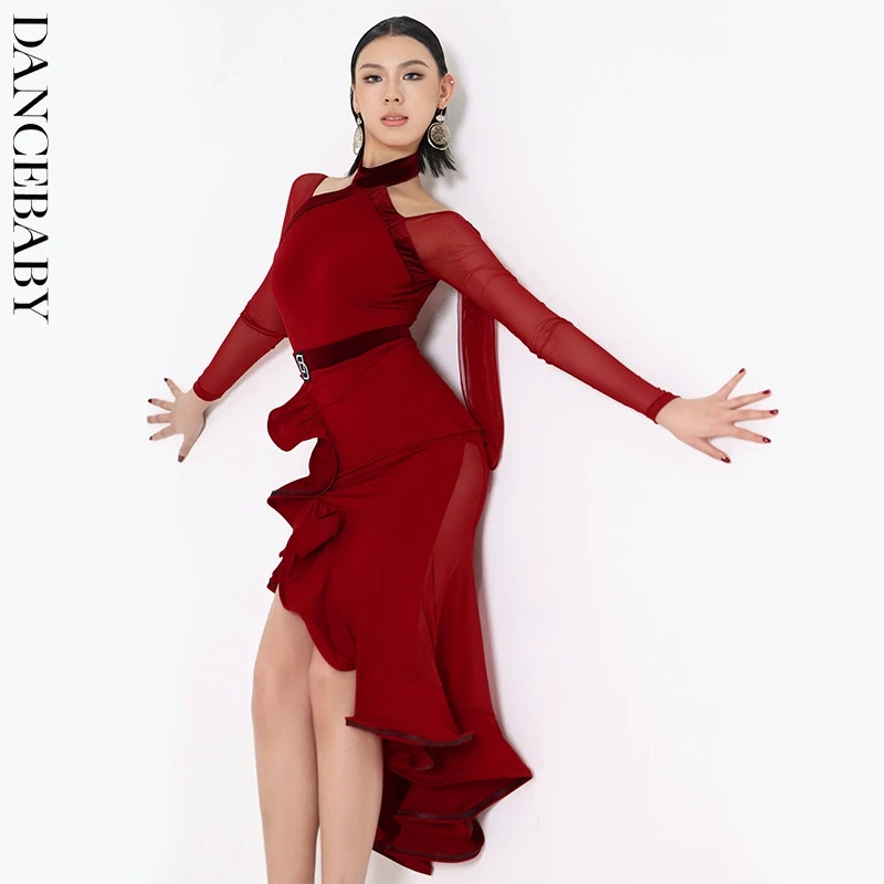 DANCEBABY新款拉丁舞服上衣女连体服成人国标跳舞练功舞蹈衣YD420