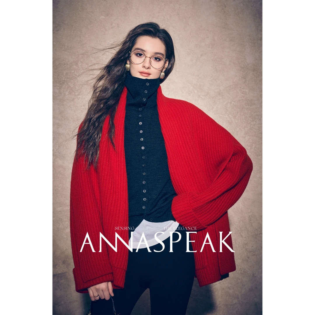 ANNASPEAK慵懒ROW风 重磅加宽围巾领100绵羊毛立领毛衣开衫外套女