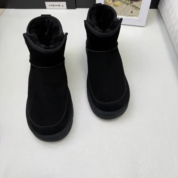 冬季新款男士加绒加厚防滑户外保暖中筒牛皮雪地靴