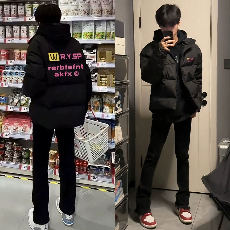 美式冬季防风保暖男白鸭绒羽绒服男休闲高街立领潮流复古港风外套