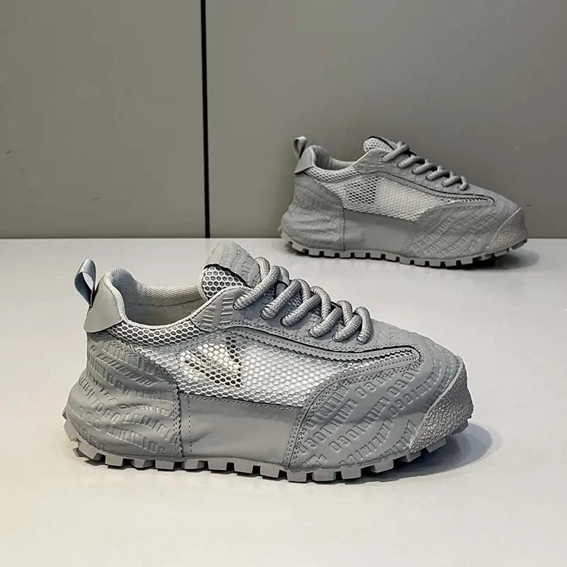 夏季男潮鞋2025时尚休闲板鞋网面透气包底增高潮流运动百搭老爹鞋