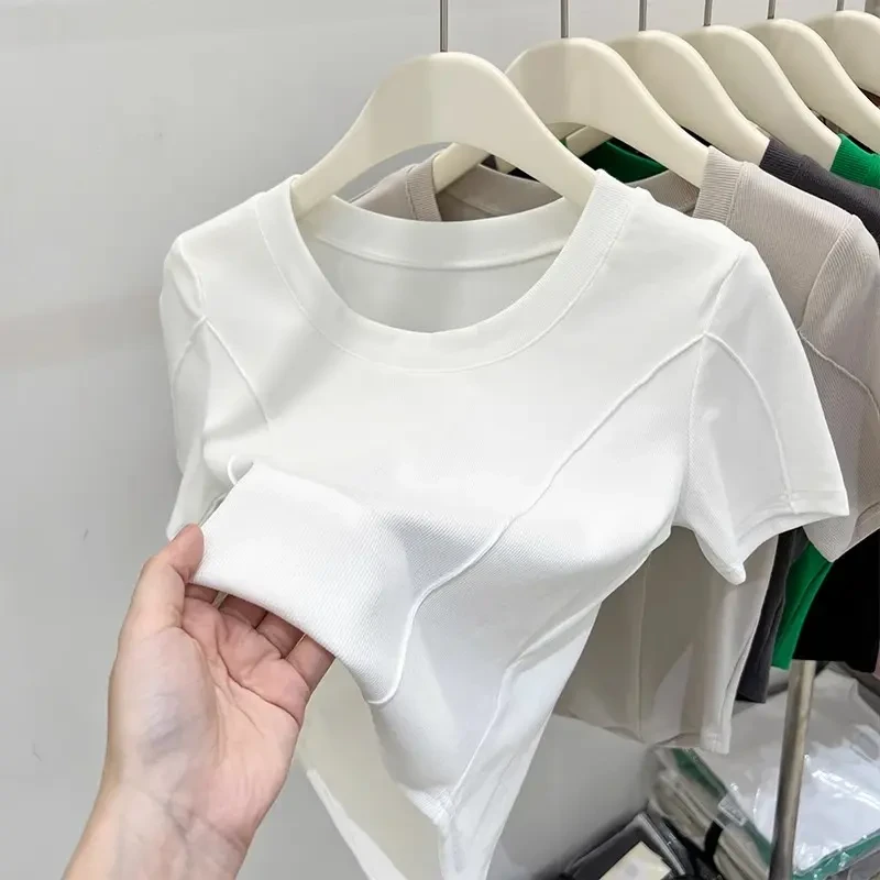 别致短袖t恤女正肩设计感夏装新款小众心机短款修身鱼骨独特上衣