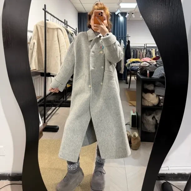 新款高级感大码西装式秋冬双面大衣女上衣