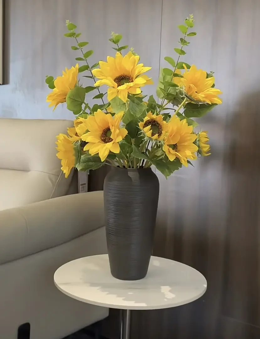 向日葵仿真花3头高端绢花餐桌花艺软装室内干花客厅上档次仿真花