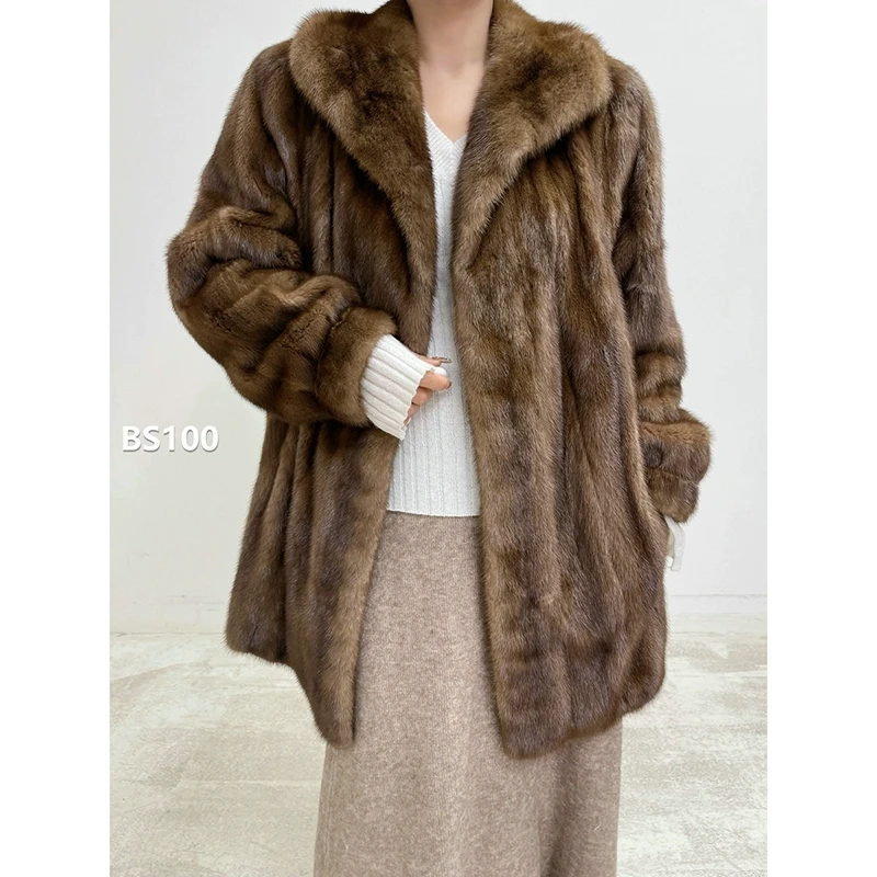XXXX【BS100】3XL码 冷茶棕全抽貂皮外套水貂（肩45胸126衣84袖60）