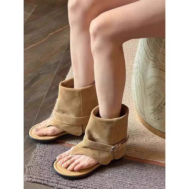 凉靴女内增高复古西部夹趾2025新款短筒裤管靴夹脚凉鞋夏季罗马靴